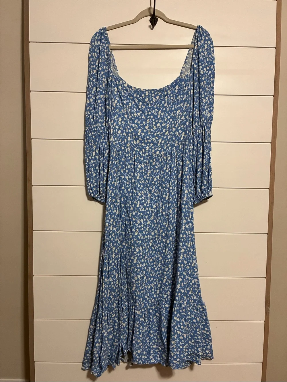 Reformation Mica ES Floral Marie Square Neck Midi Dress Blue Size 12 - Picture 7 of 14